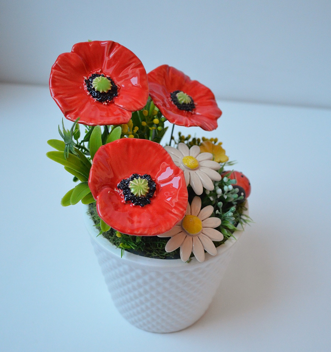 Buchet de flori din ceramică într-un ghiveci, mac - casă & stil de viață - decorațiuni de casă - accesorii florale - buchete de flori - Artynos.ro