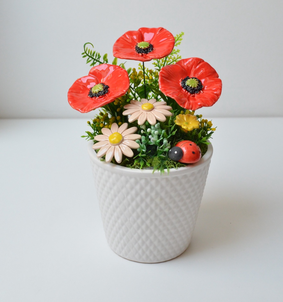 Buchet de flori din ceramică într-un ghiveci, mac - casă & stil de viață - decorațiuni de casă - accesorii florale - buchete de flori - Artynos.ro