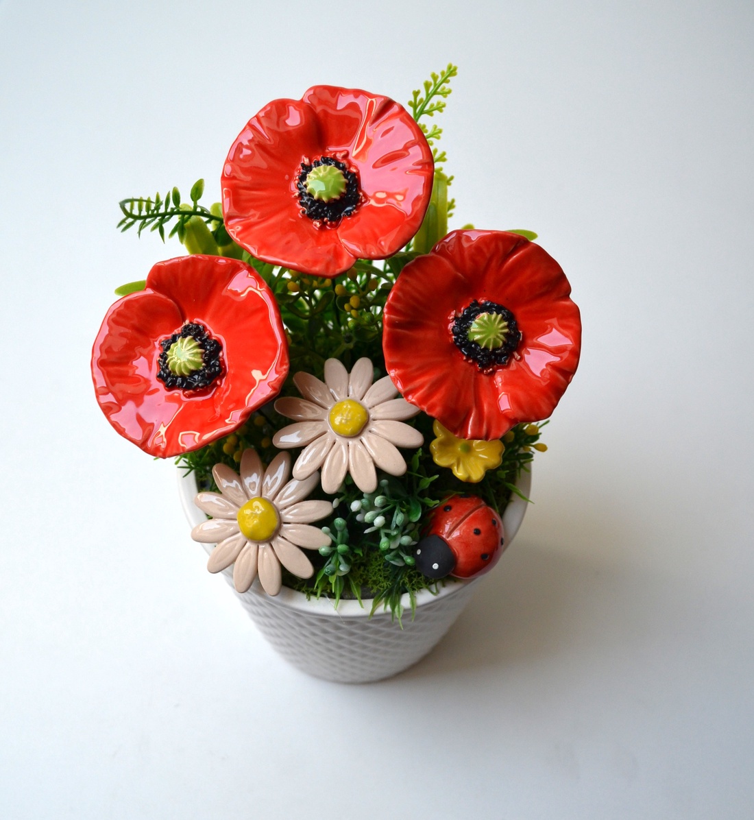 Buchet de flori din ceramică într-un ghiveci, mac - casă & stil de viață - decorațiuni de casă - accesorii florale - buchete de flori - Artynos.ro