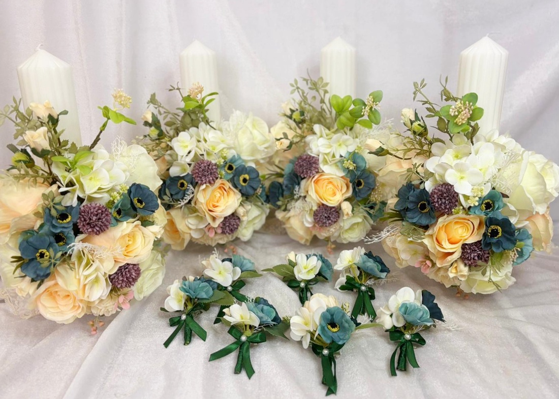 Set nuntă  - accesorii nuntă - buchet mireasă  - Artynos.ro