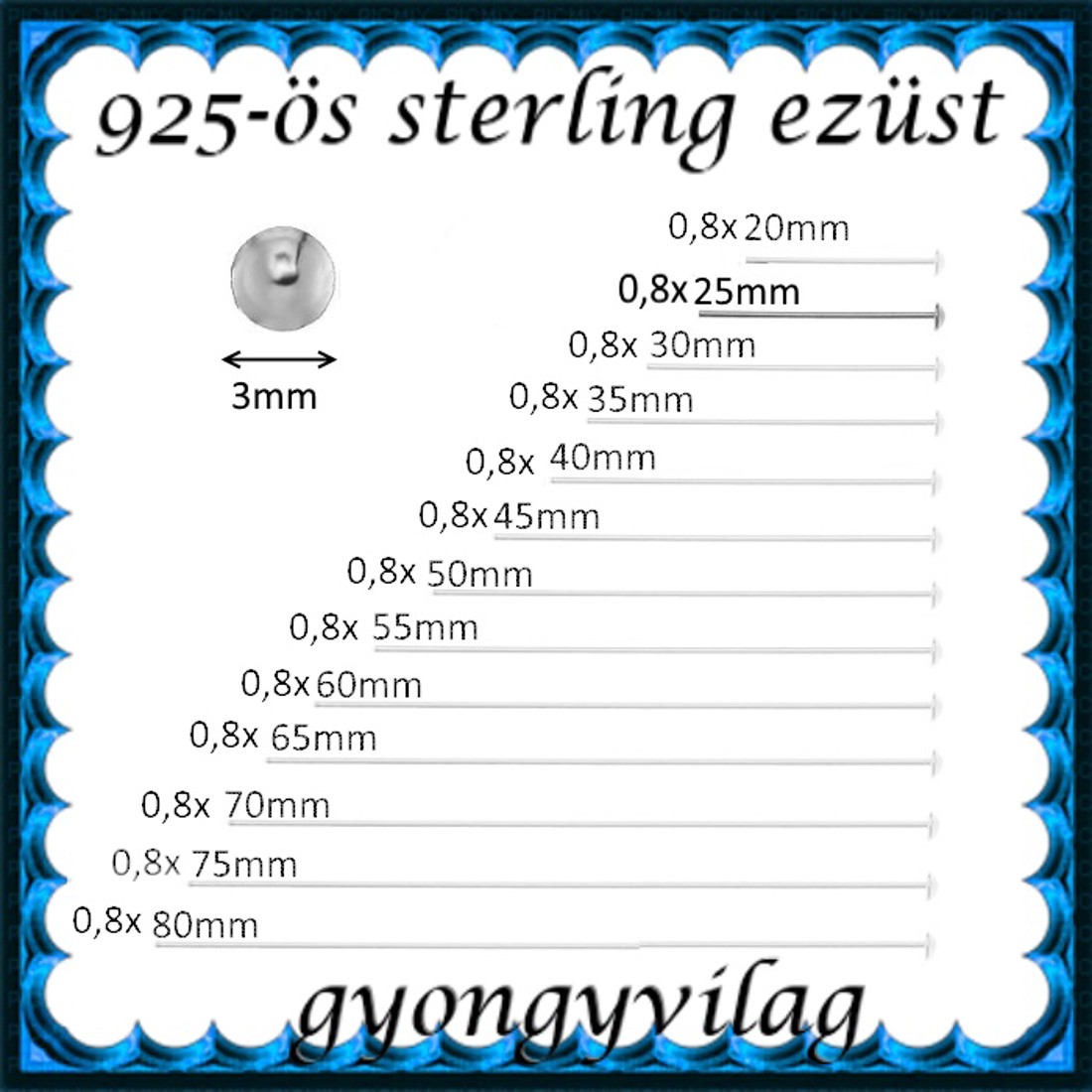 Accesorii pentru bijuterii din argint 925: băț de montare ESZP SZ 25x0,8 mm 1buc/cs -  - Artynos.ro