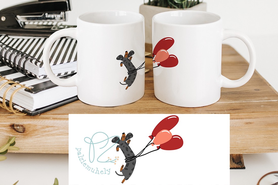 Cana de ceramică cu dachshund de Ziua Îndrăgostiților � Dachshund zburând cu baloane - casă & stil de viață - echipamente de bucătărie - accesorii de servire - căni - Artynos.ro