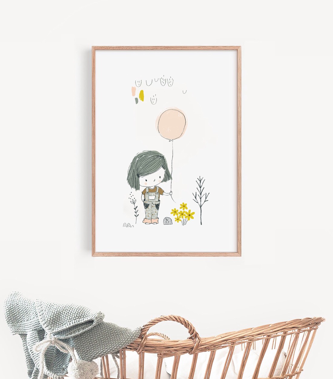 Fată cu baloane artă de perete, poster scandinav, cameră pentru copii set de artă de perete 3 piese -  - Artynos.ro