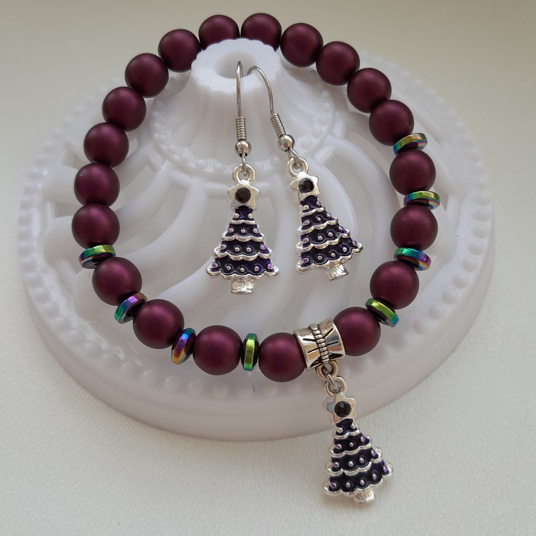 Set de bijuterii cu brad de Crăciun - brățară, cercei -  - Artynos.ro