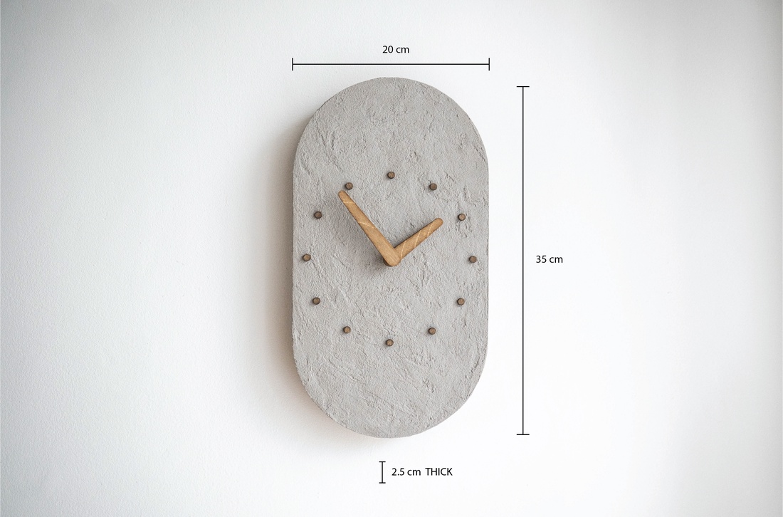 Ceas de perete oval cu efect de beton, silențios, cu limbi din lemn - casă & stil de viață - decorațiuni de casă - decorațiuni de pereți - ceasuri de perete - Artynos.ro