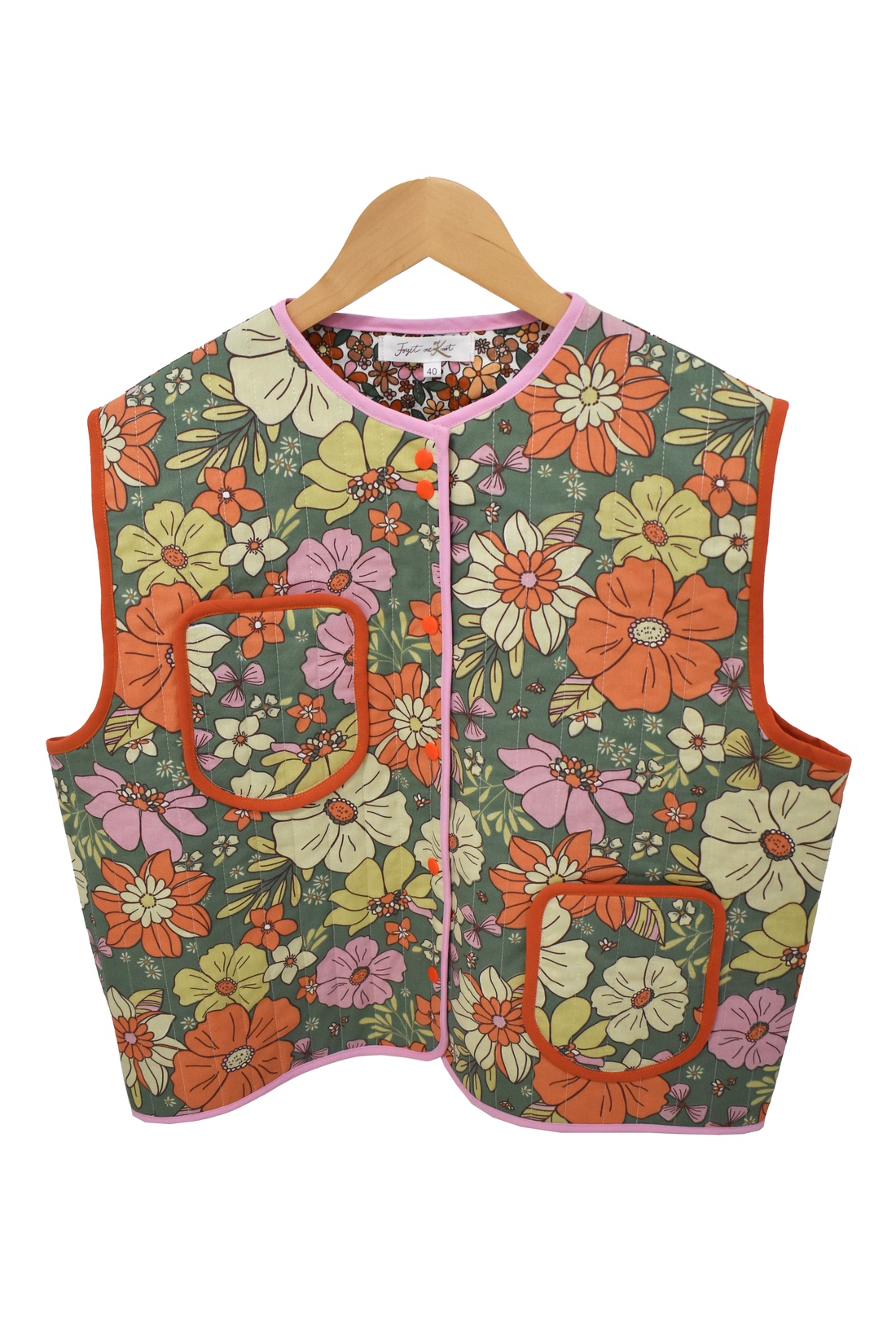 Vestă matlasată verde cu flori  Mărimea 40 - îmbrăcăminte și modă - haine damă - vestă femei - Artynos.ro