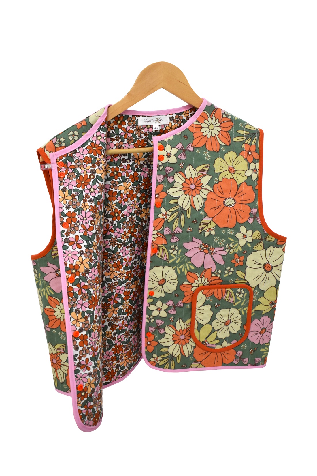 Vestă matlasată verde cu flori  Mărimea 40 - îmbrăcăminte și modă - haine damă - vestă femei - Artynos.ro