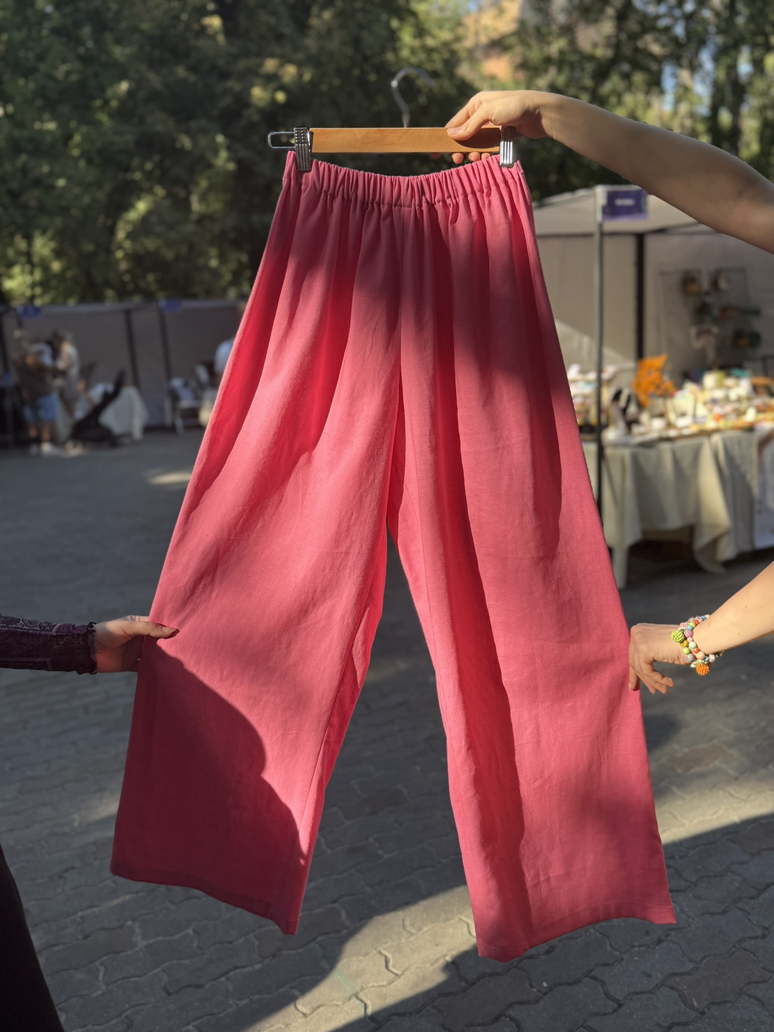 Pantaloni lungi roz din in cu elastic - Pantaloni damă - îmbrăcăminte și modă - haine damă - pantaloni damă - Artynos.ro