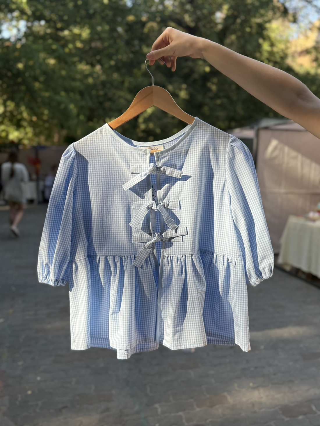 Bluză bumbac damă - albastră cu carouri - îmbrăcăminte și modă - haine damă - bluze damă - Artynos.ro