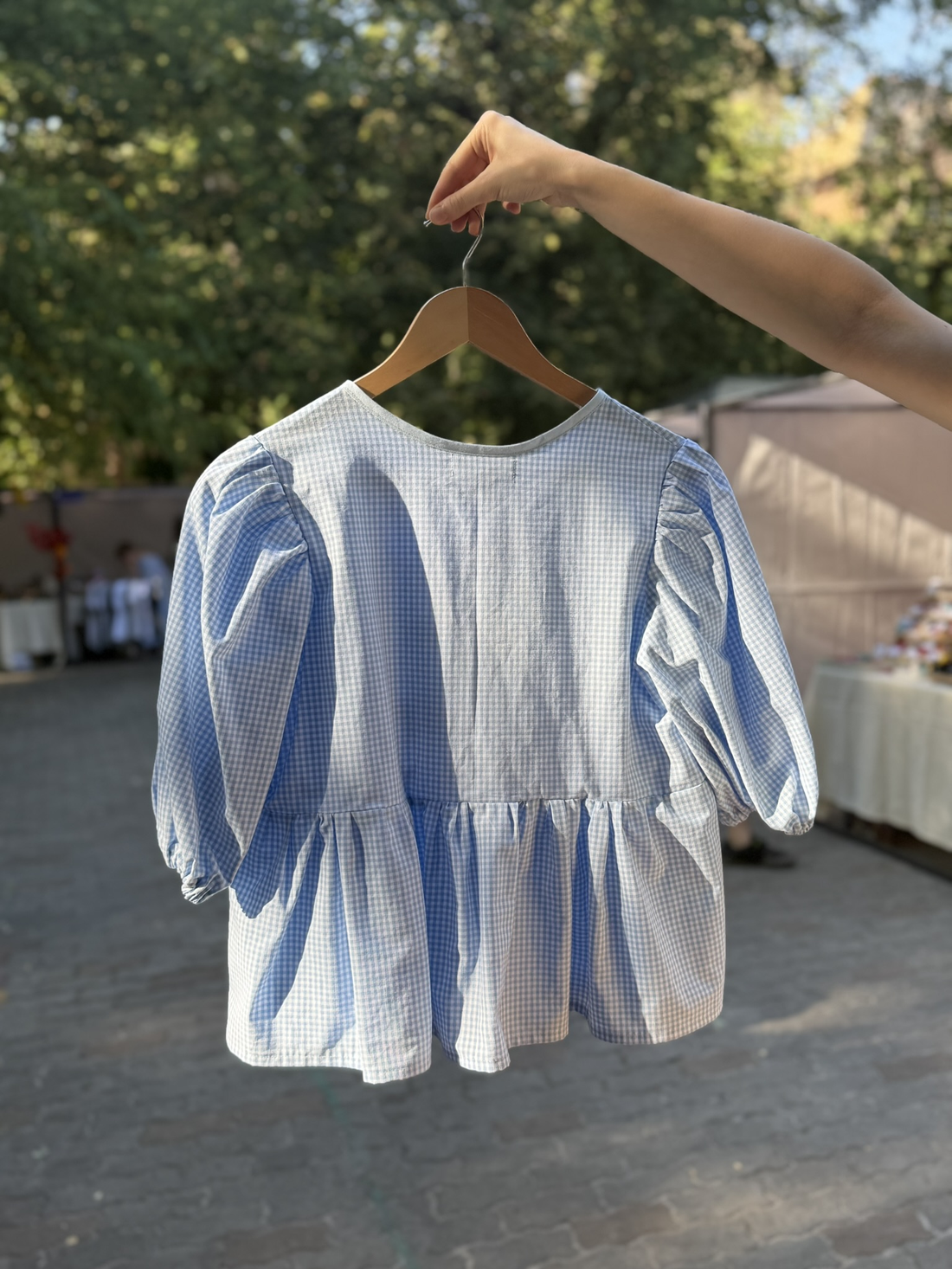 Bluză bumbac damă - albastră cu carouri - îmbrăcăminte și modă - haine damă - bluze damă - Artynos.ro