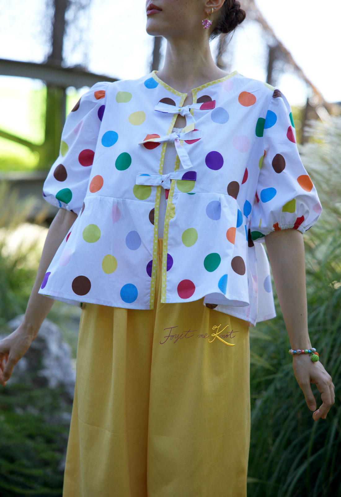 Bluză bumbac damă - alb cu buline multicolor - îmbrăcăminte și modă - haine damă - bluze damă - Artynos.ro