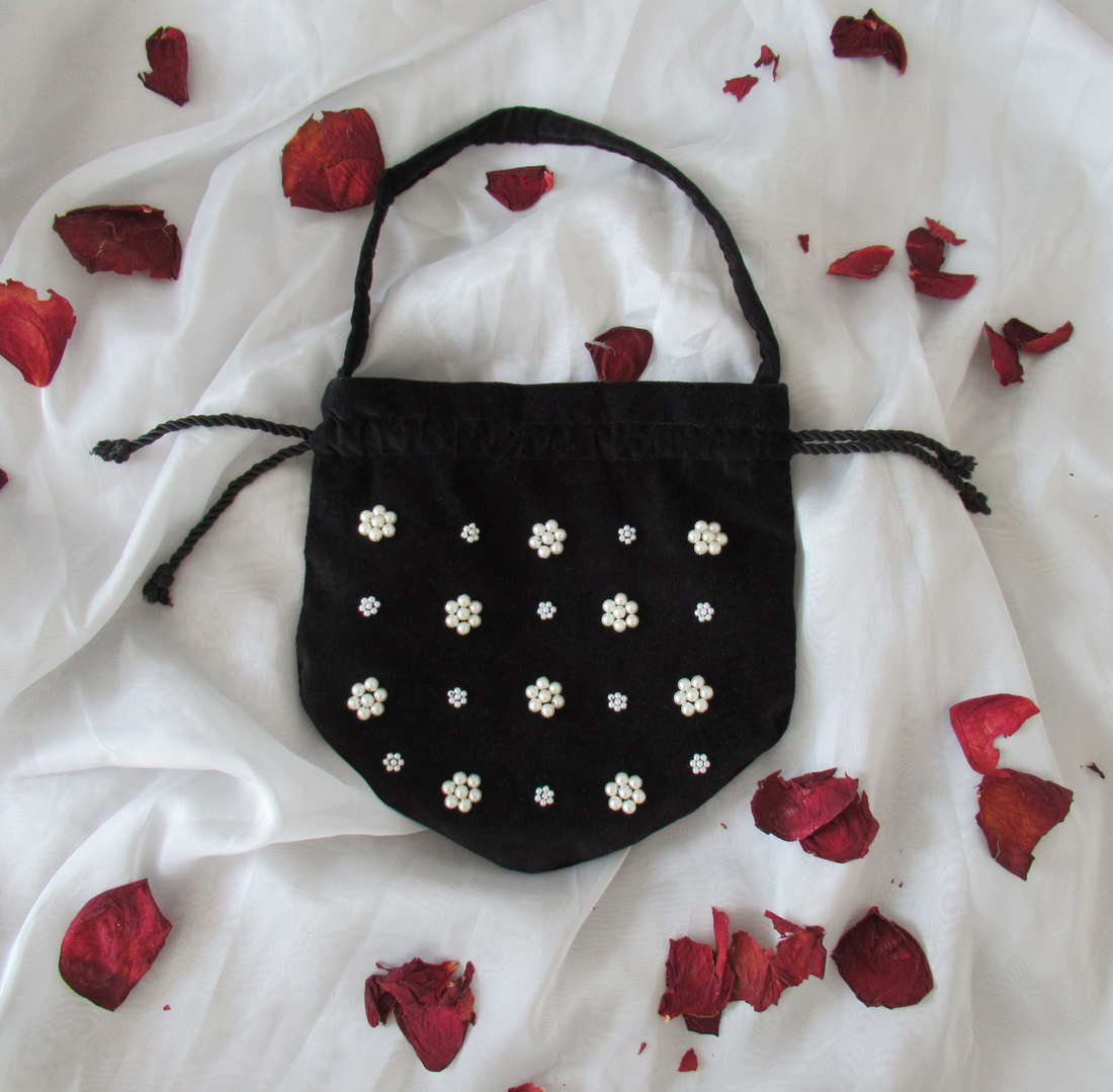 Audrey - Geantă de catifea brodată cu perle - genți și portofele - genți de mână și umăr - genți de mână - Artynos.ro