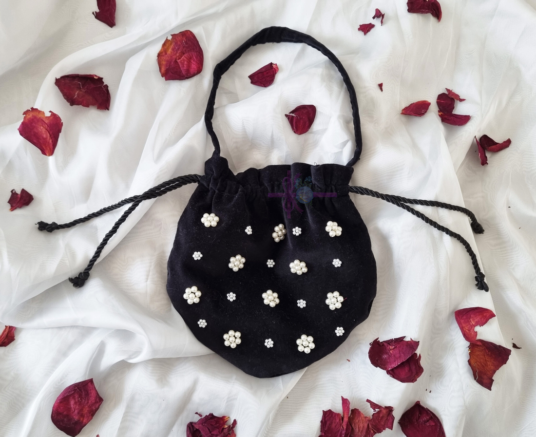 Audrey - Geantă de catifea brodată cu perle - genți și portofele - genți de mână și umăr - genți de mână - Artynos.ro