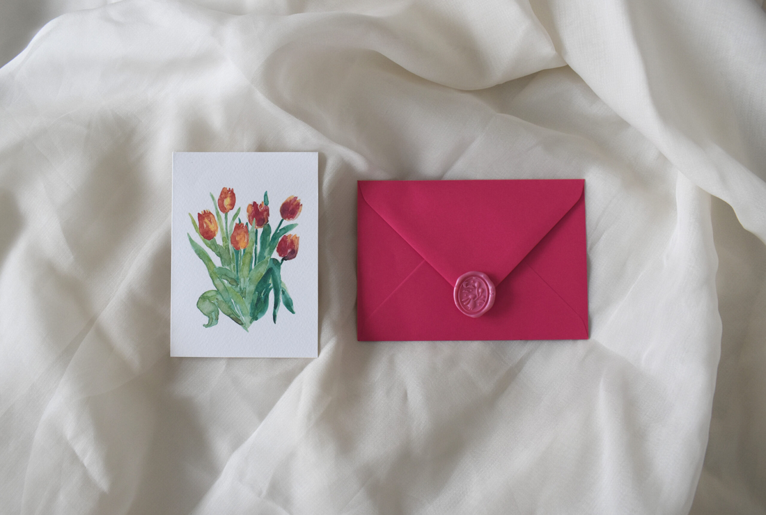 Felicitare cu lalele - elemente pictate manual - casă & stil de viață - papetărie de hârtie - invitații, felicitări - Artynos.ro