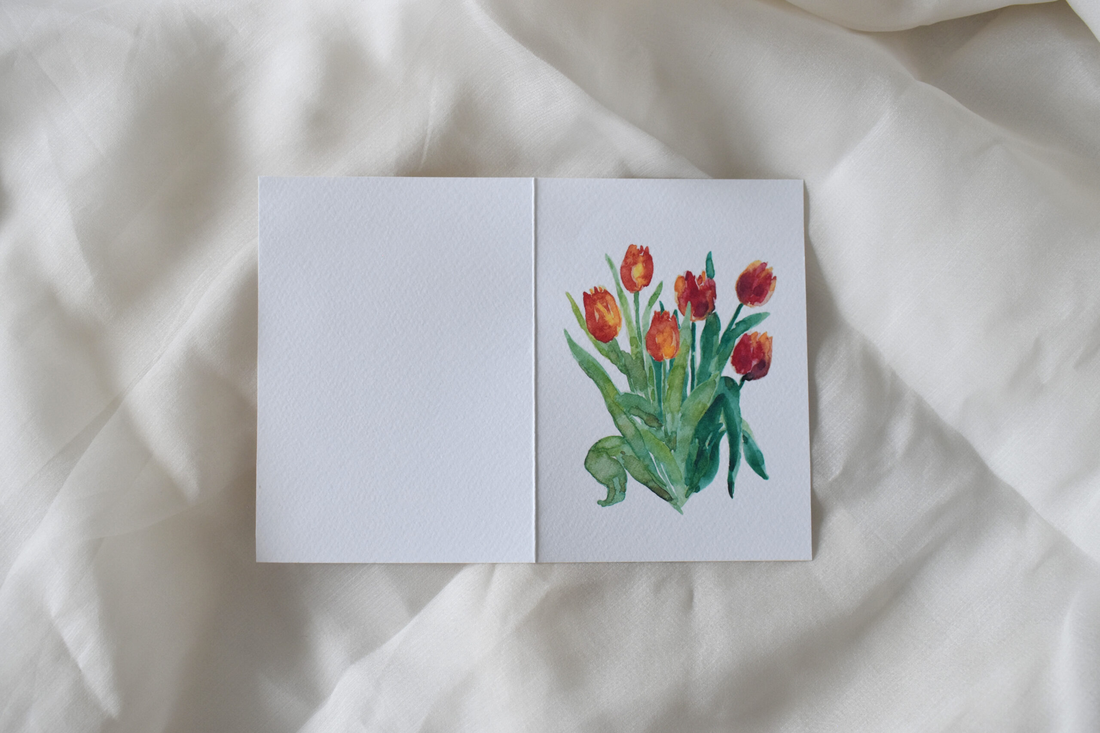 Felicitare cu lalele - elemente pictate manual - casă & stil de viață - papetărie de hârtie - invitații, felicitări - Artynos.ro