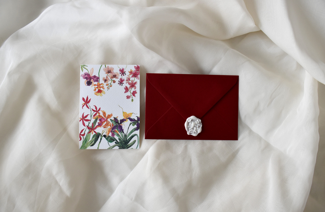 Felicitare cu orhidee - elemente pictate manual - casă & stil de viață - papetărie de hârtie - invitații, felicitări - Artynos.ro