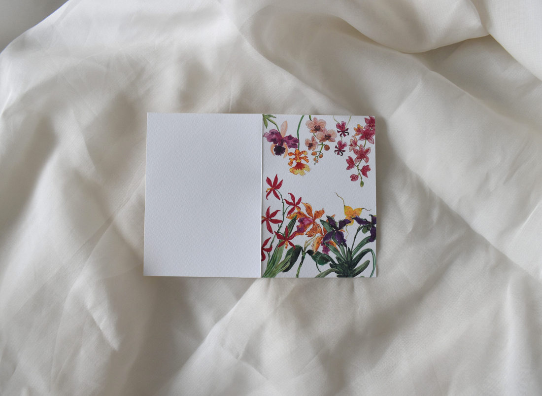Felicitare cu orhidee - elemente pictate manual - casă & stil de viață - papetărie de hârtie - invitații, felicitări - Artynos.ro