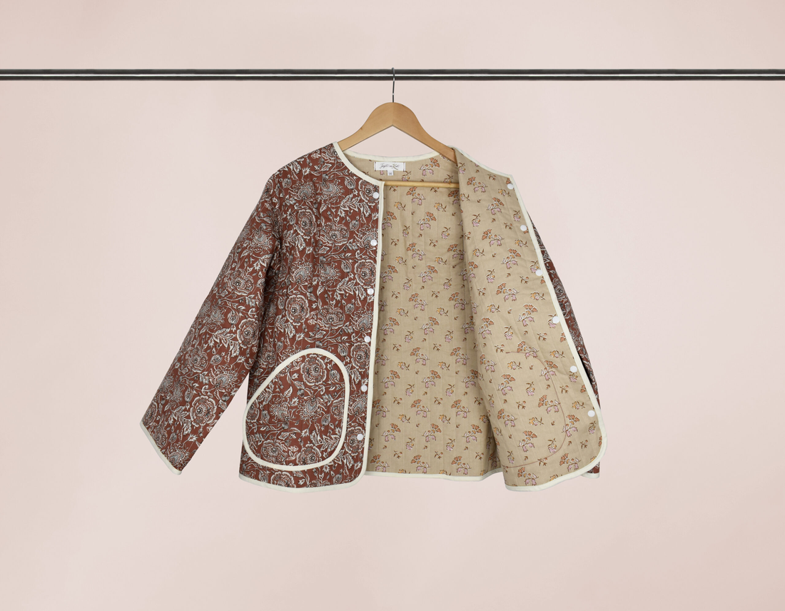 Geacă matlasată cu flori - maro - Mărimea 36 - îmbrăcăminte și modă - haine damă - paltoane damă - Artynos.ro