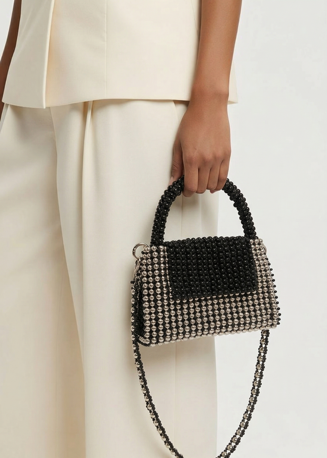Geanta Margele Negru Argintiu - genți și portofele - genți de mână și umăr - geantă crossbody - Artynos.ro