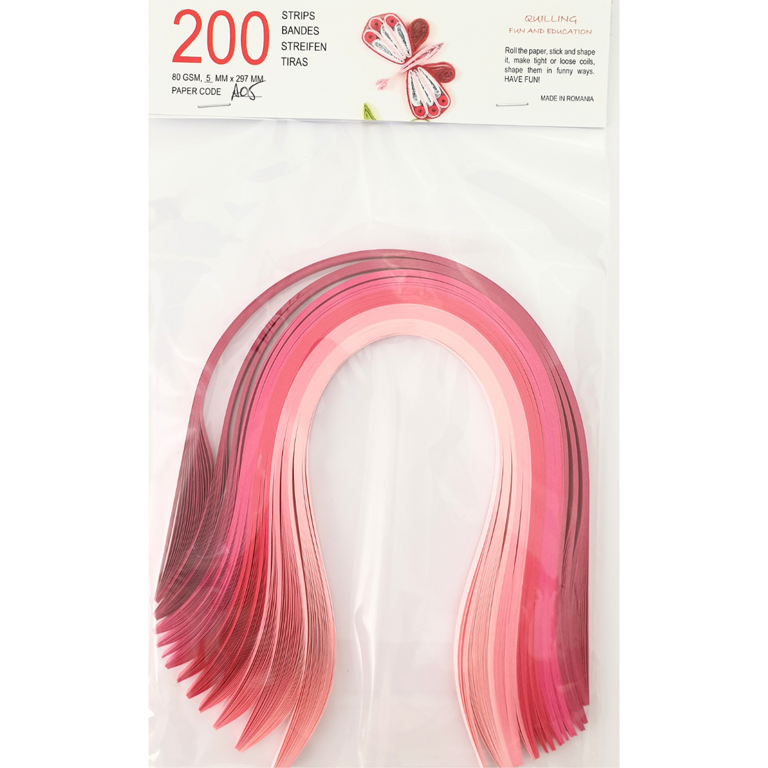 Hartie quilling roz 5 nuante 1 mm/3 mm/5 mm, pentru bijuterii, tablouri, decoratiuni Craciun, A05 - accessorii și unelte - hârtie - alte hârtii - Artynos.ro