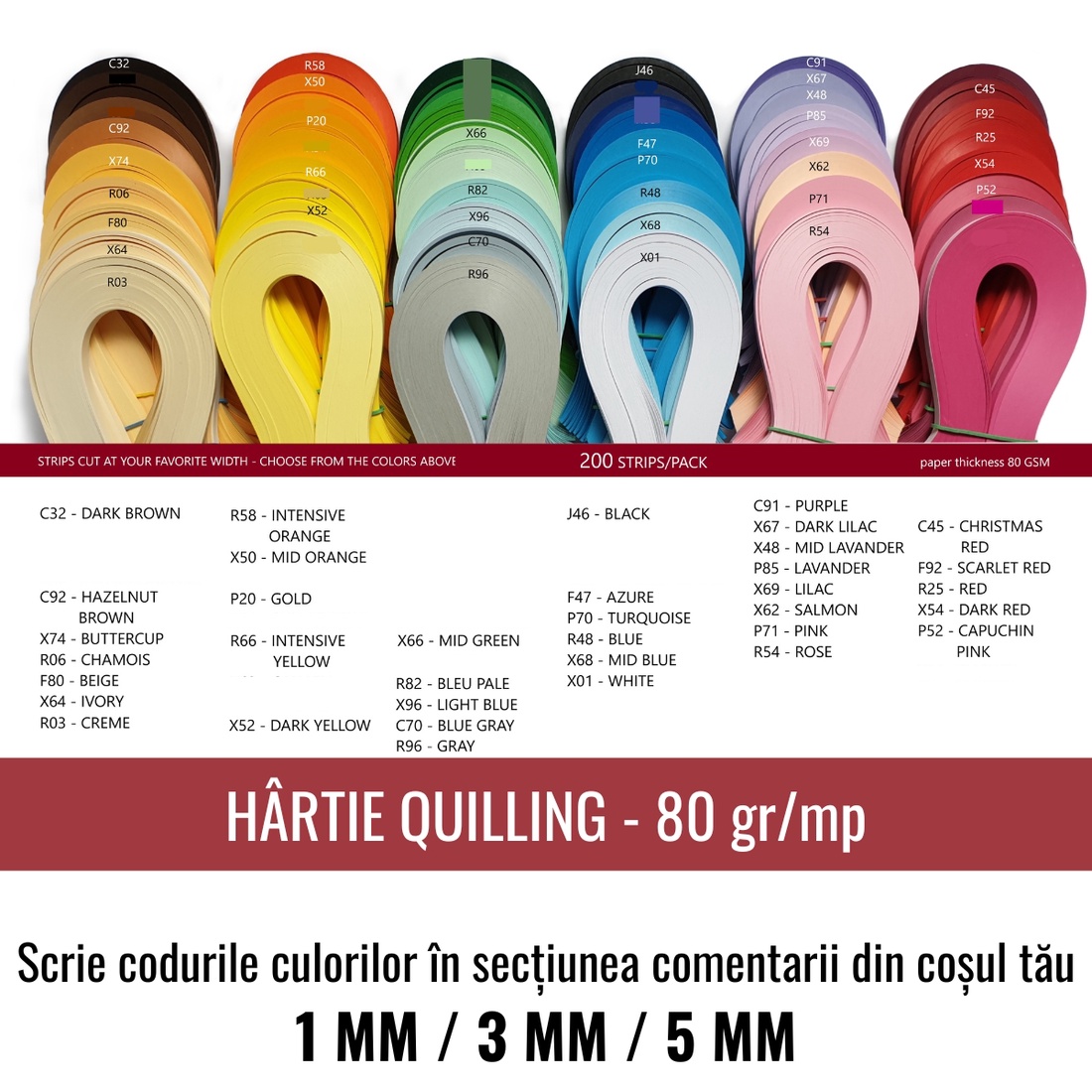 Alege 10 culori - Hârtie Quilling � 1 mm, 3 mm sau 5 mm � 10 pachete - accessorii și unelte - hârtie - scrapbook - Artynos.ro