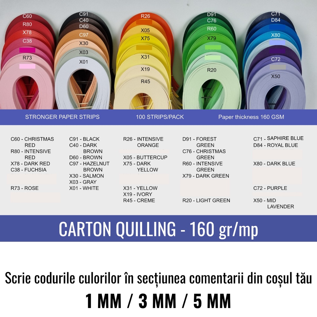 Alege 10 culori - Carton Quilling � 1 mm, 3 mm sau 5 mm � 10 pachete - accessorii și unelte - hârtie - scrapbook - Artynos.ro