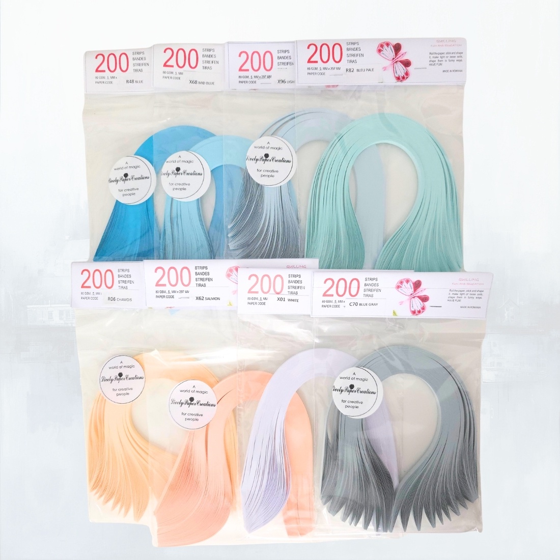 Mix hartie quilling albastra - 1 mm, 3 mm sau 5 mm - 8 pachete - benzi pentru peisaje marine, apa, rauri - accessorii și unelte - hârtie - alte hârtii - Artynos.ro