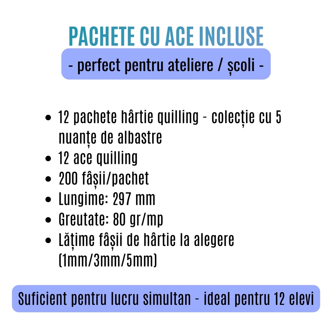 Livrare gratuita - Pachet scoli cu ac inclus - hartie quilling colectie 5 nuante de albastru -  latime 1 mm/3 mm/5 mm - accessorii și unelte - hârtie - alte hârtii - Artynos.ro