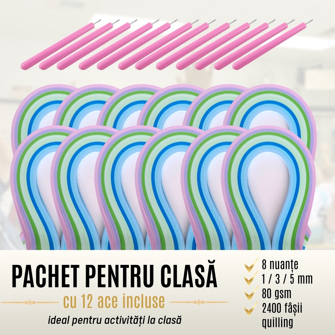 Livrare gratuita - Pachet scoli cu ac inclus - hartie quilling colectie de 8 culori reci -  latime 1 mm/3 mm/5 mm - pent - accessorii și unelte - hârtie - alte hârtii - Artynos.ro