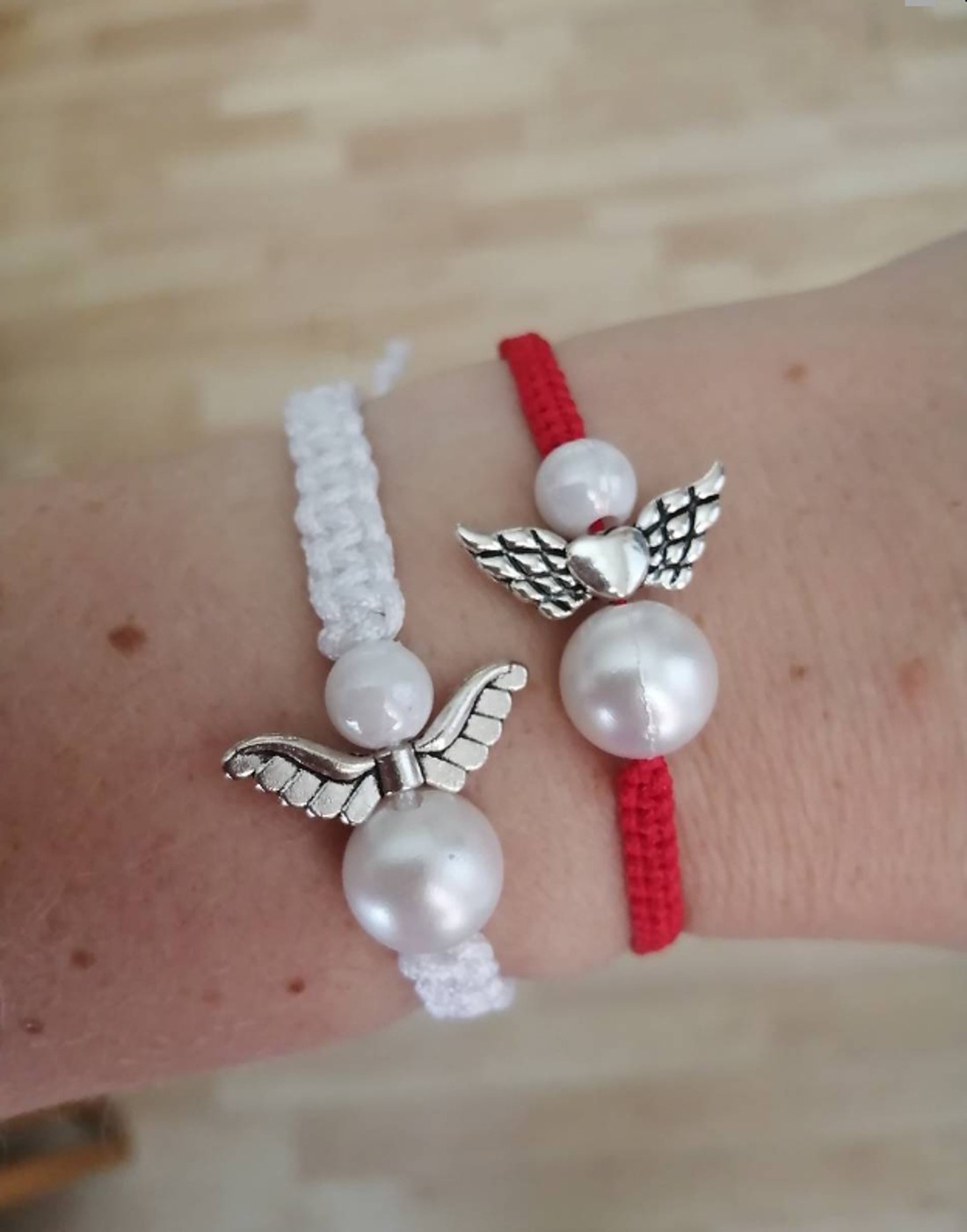 Brățară împletită în stil macrame cu mărgele � Înger roșu -  - Artynos.ro