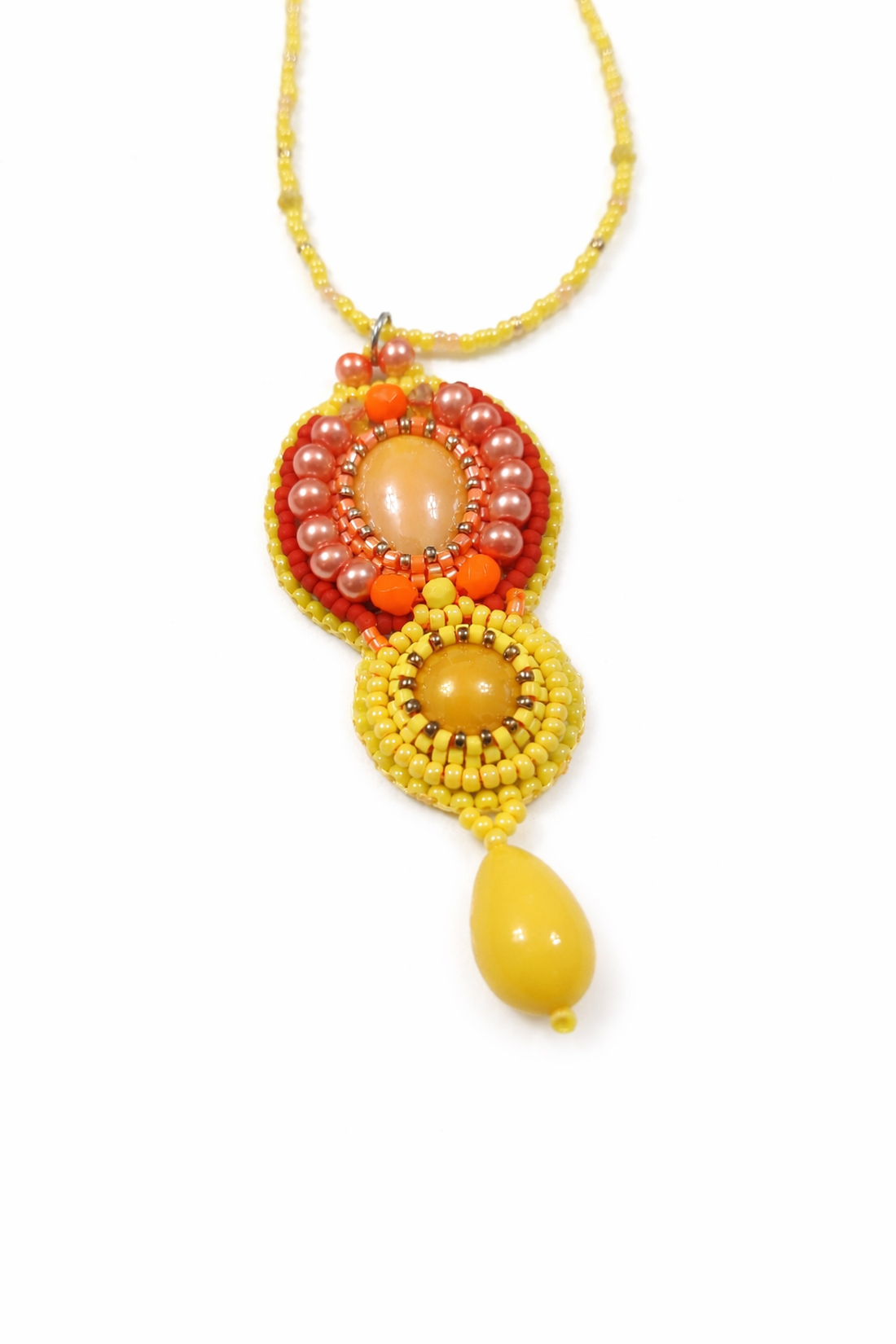 Colier handmade colorat portocaliu galben - bijuterii - coliere - coliere din mărgele - Artynos.ro