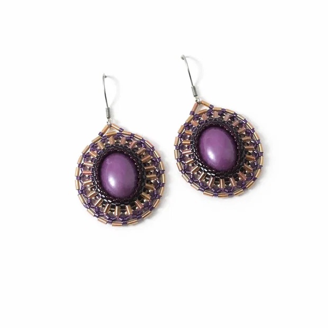 Cercei handmade mov violet - bijuterii - cercei - cercei din mărgele - Artynos.ro