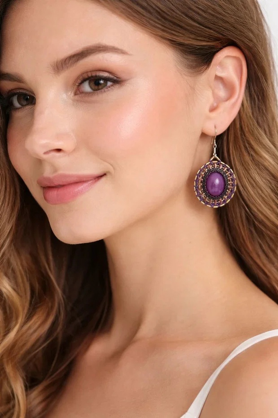 Cercei handmade mov violet - bijuterii - cercei - cercei din mărgele - Artynos.ro