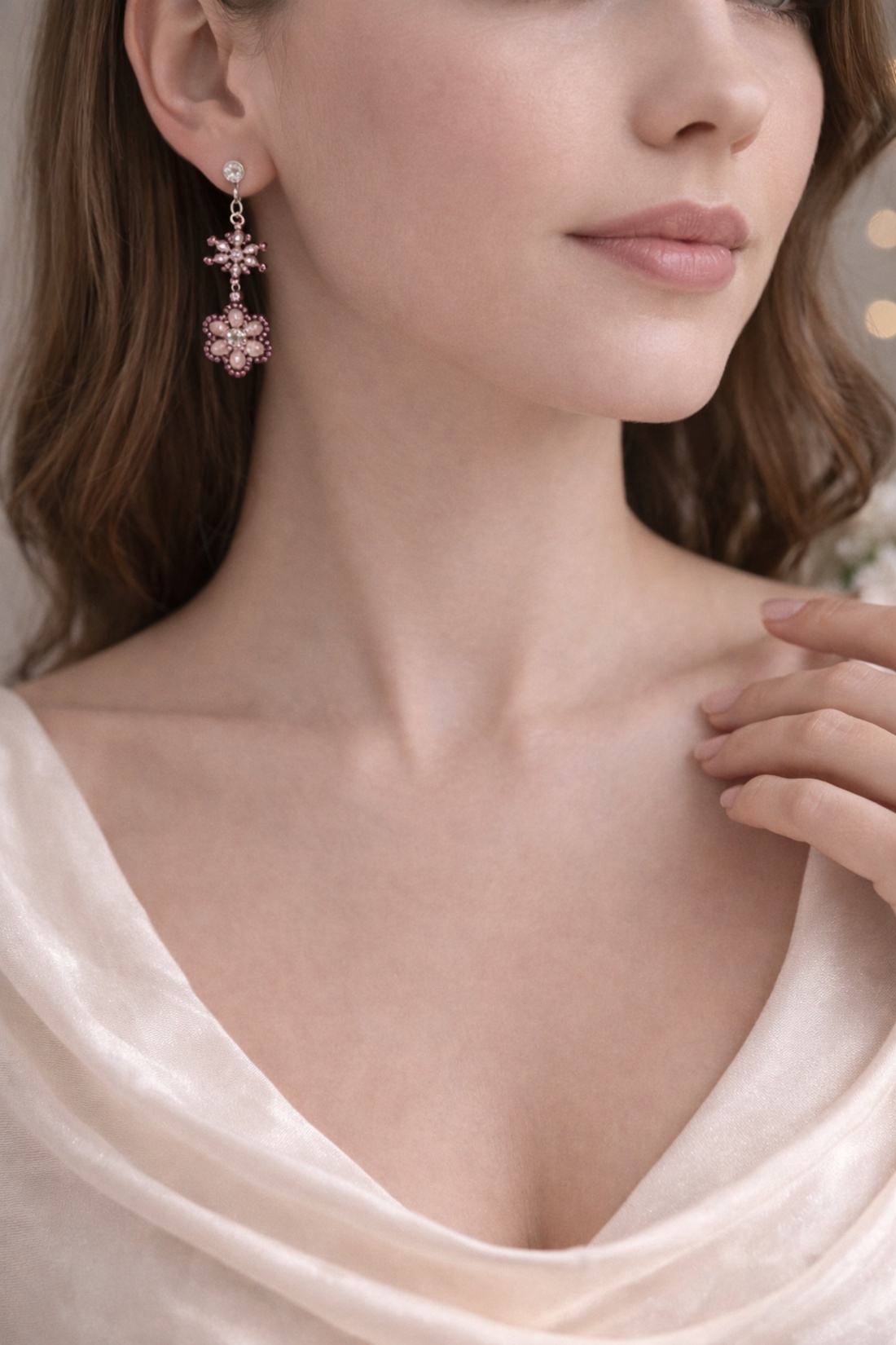 Set brățară si cercei mov ametist cu perle Swarovski - bijuterii - seturi de bijuterii - Artynos.ro