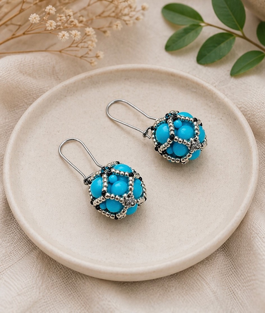 Cercei turcoaz cu perle Swarovski - bijuterii - cercei - cercei din perle - Artynos.ro