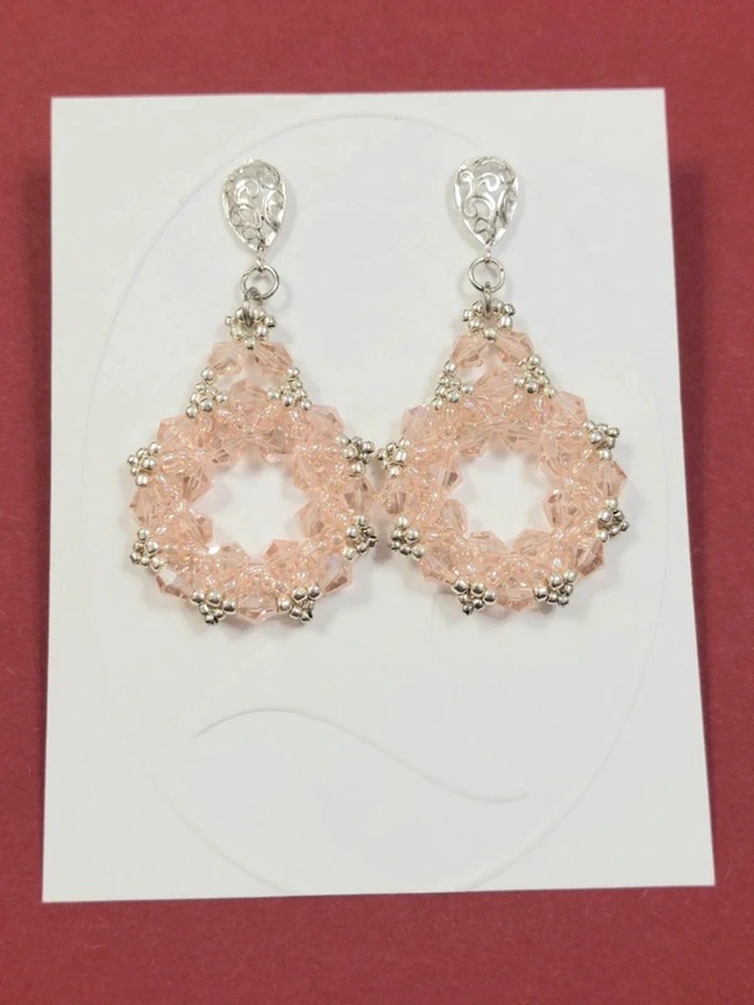 Cercei eleganti cu cristale roz-piersica - accesorii nuntă - bijuterii mireasă - cercei mireasă - Artynos.ro