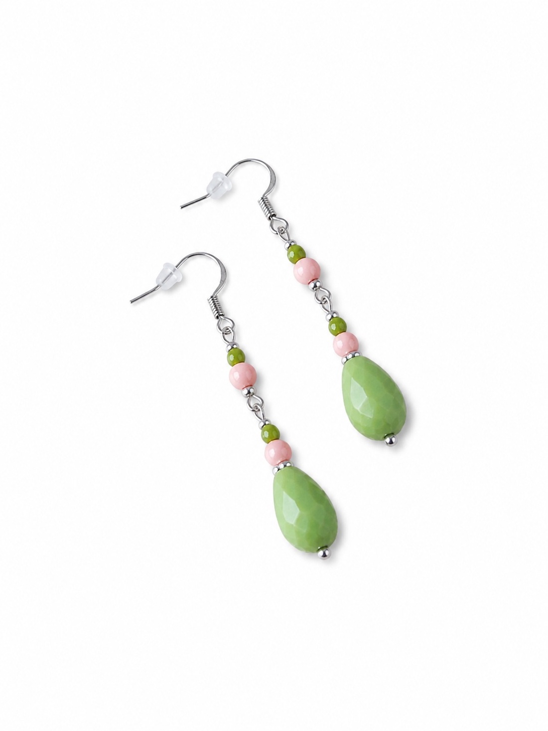 Cercei de vara verde avocado si roz-coral - bijuterii - cercei - cercei din mărgele - Artynos.ro