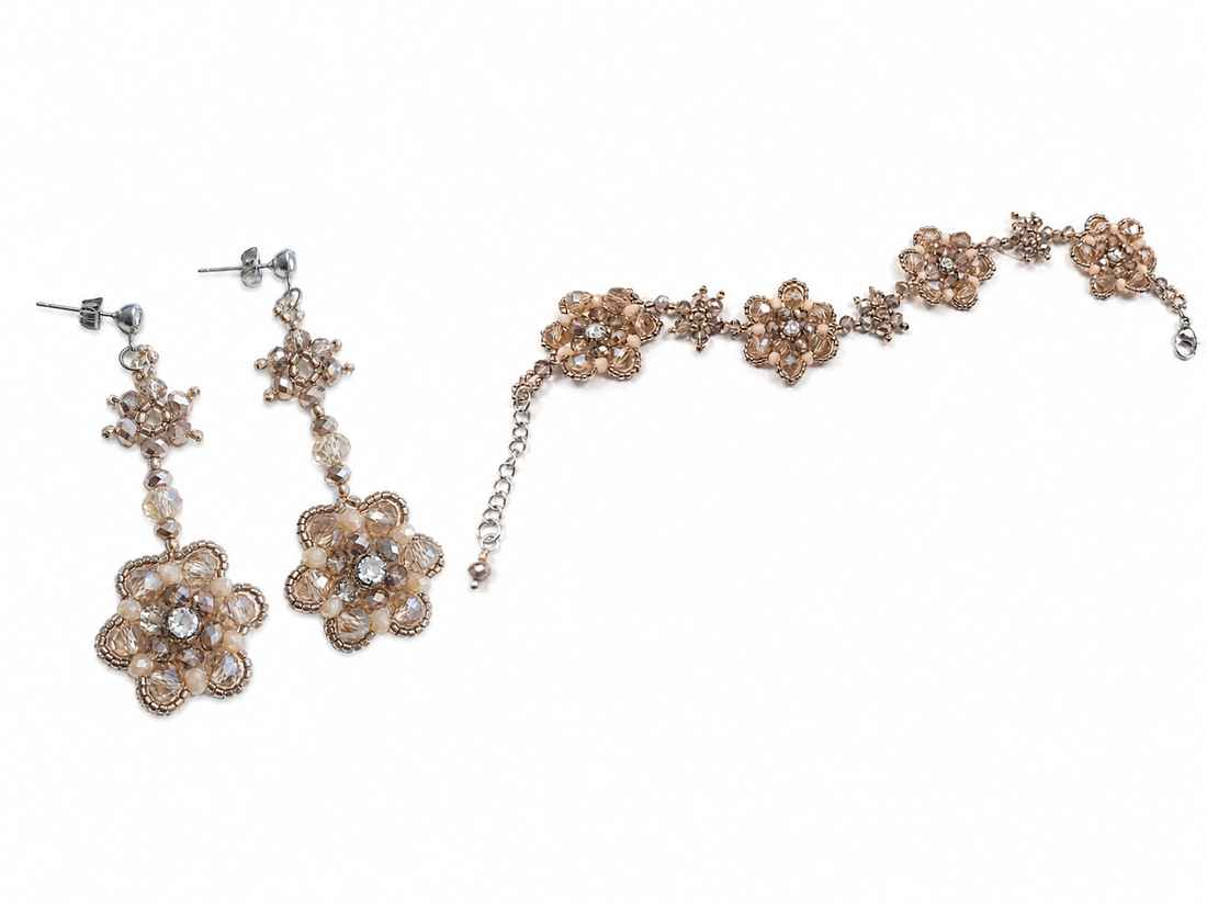 Bratara eleganta cu cristale nude-champagne - bijuterii - brățări - brățări din mărgele - Artynos.ro
