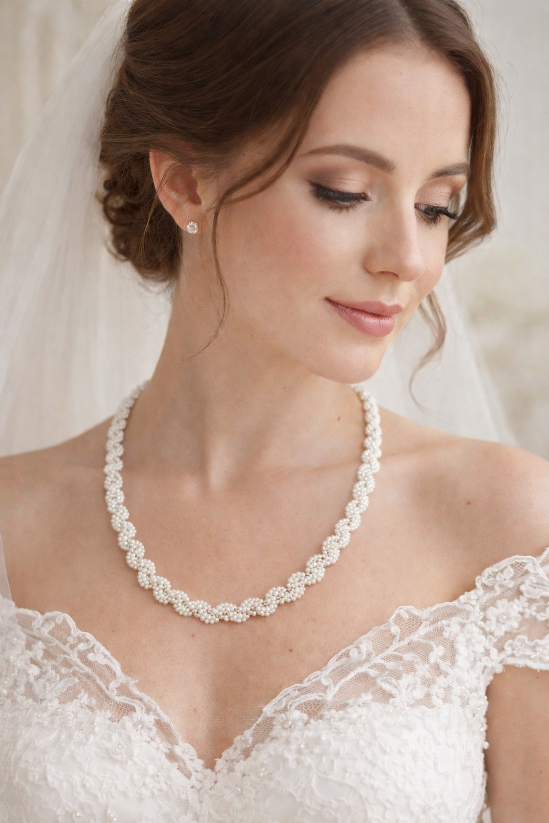 Colier cu perle pentru mireasa - Pearl Blossom - accesorii nuntă - bijuterii mireasă - colier mireasă - Artynos.ro