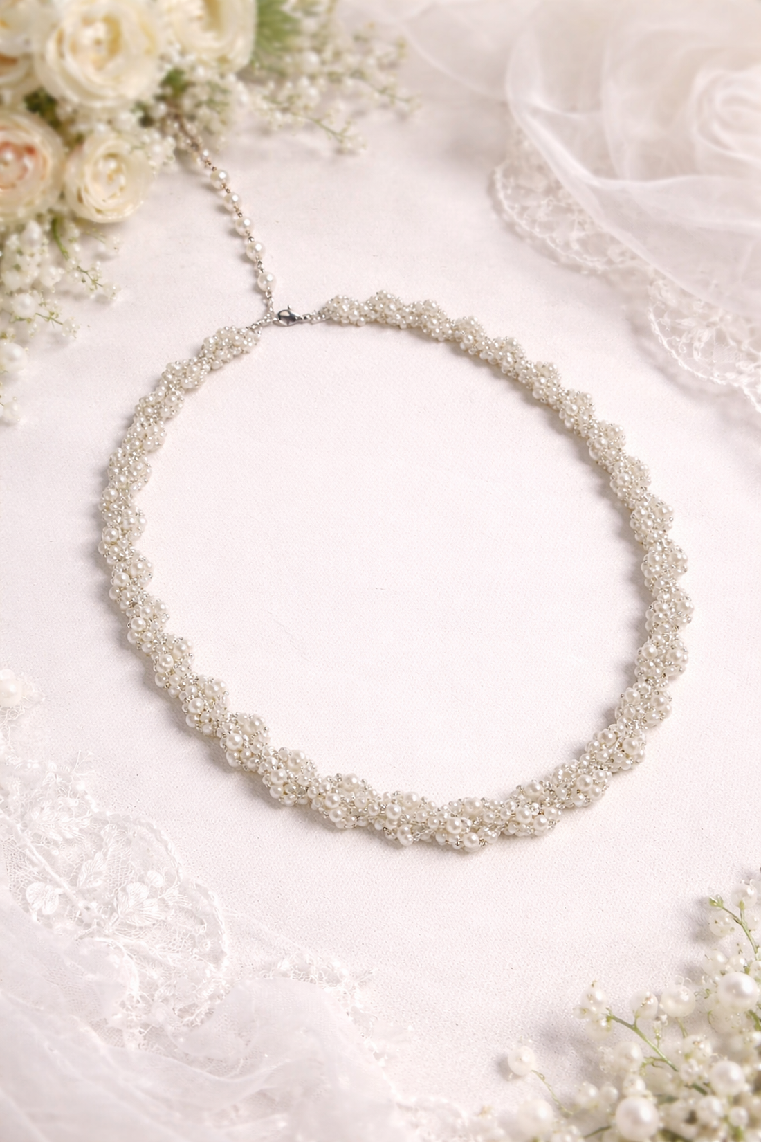 Colier cu perle pentru mireasa - Pearl Blossom - accesorii nuntă - bijuterii mireasă - colier mireasă - Artynos.ro