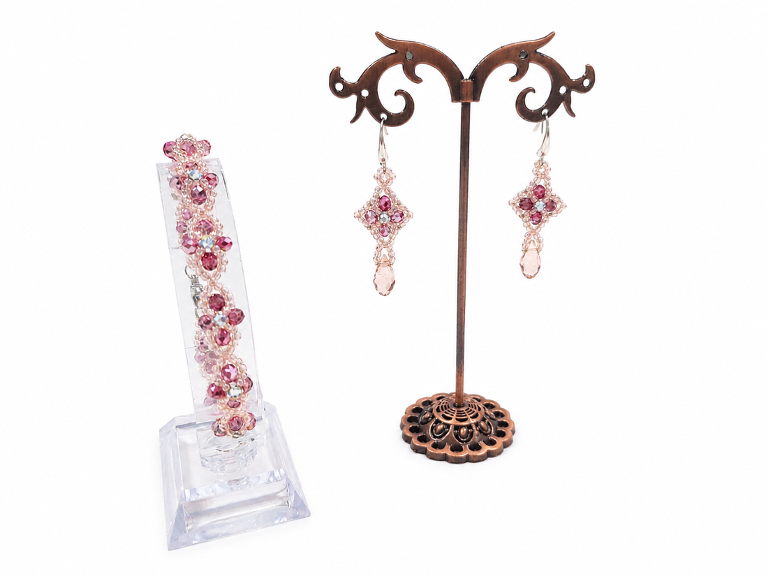 Set elegant bratara si cercei ciclame-roz pudrat-argintiu - bijuterii - seturi de bijuterii - Artynos.ro
