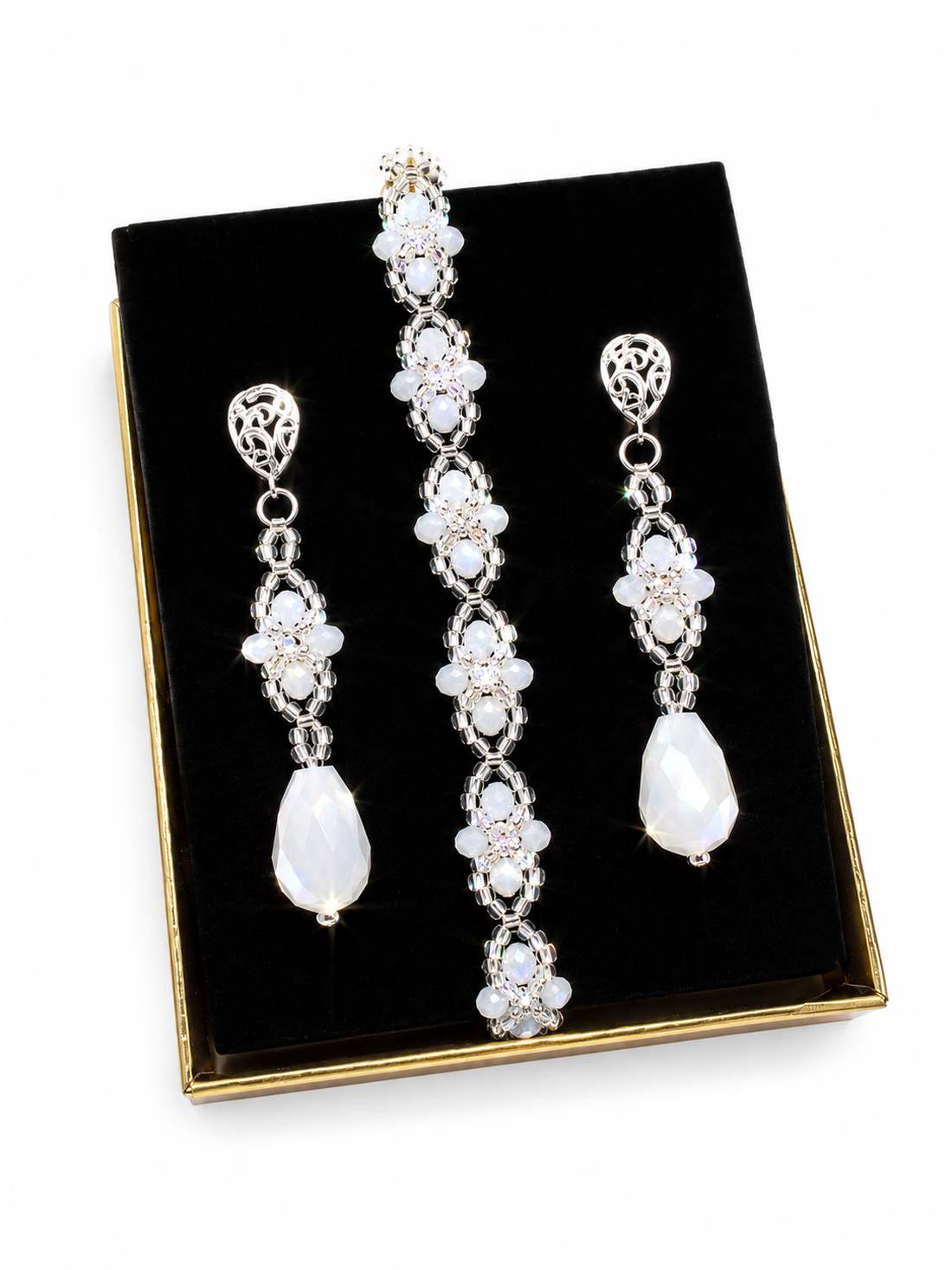 Set bratara si cercei mireasa - accesorii nuntă - bijuterii mireasă - set bijuterii de mireasă - Artynos.ro