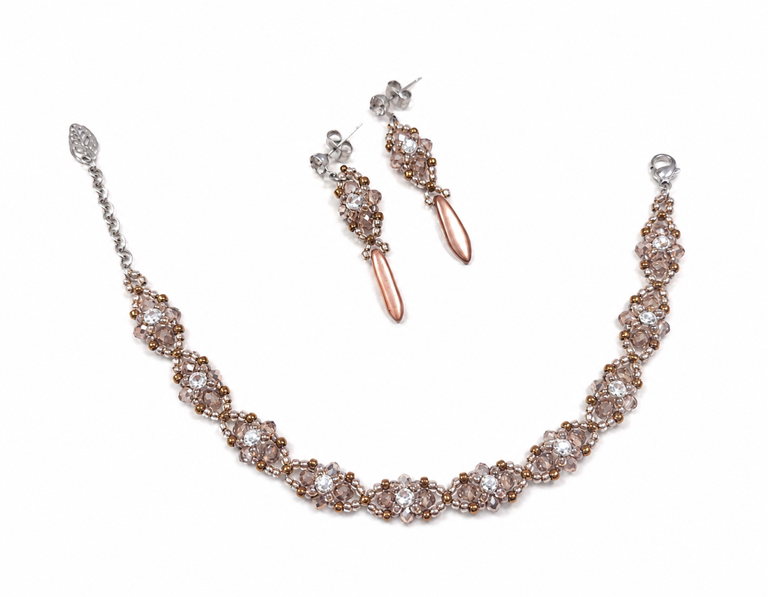 Set brățară și cercei nude-champagne - bijuterii - seturi de bijuterii - Artynos.ro