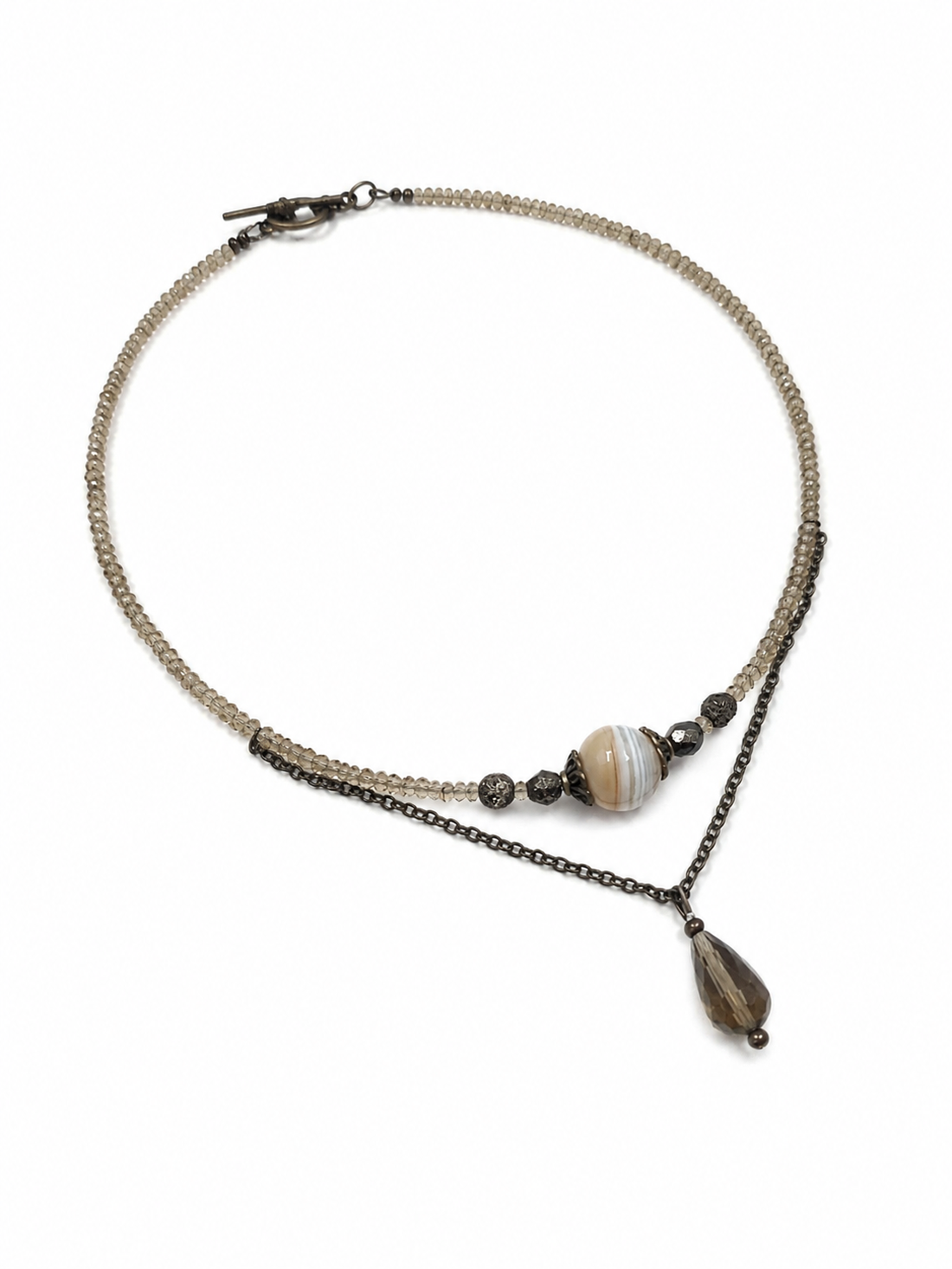 Colier handmade cu agat dungat, cristale fațetate și pandantiv elegant - bijuterii - coliere - coliere din pietre semiprețioase - Artynos.ro