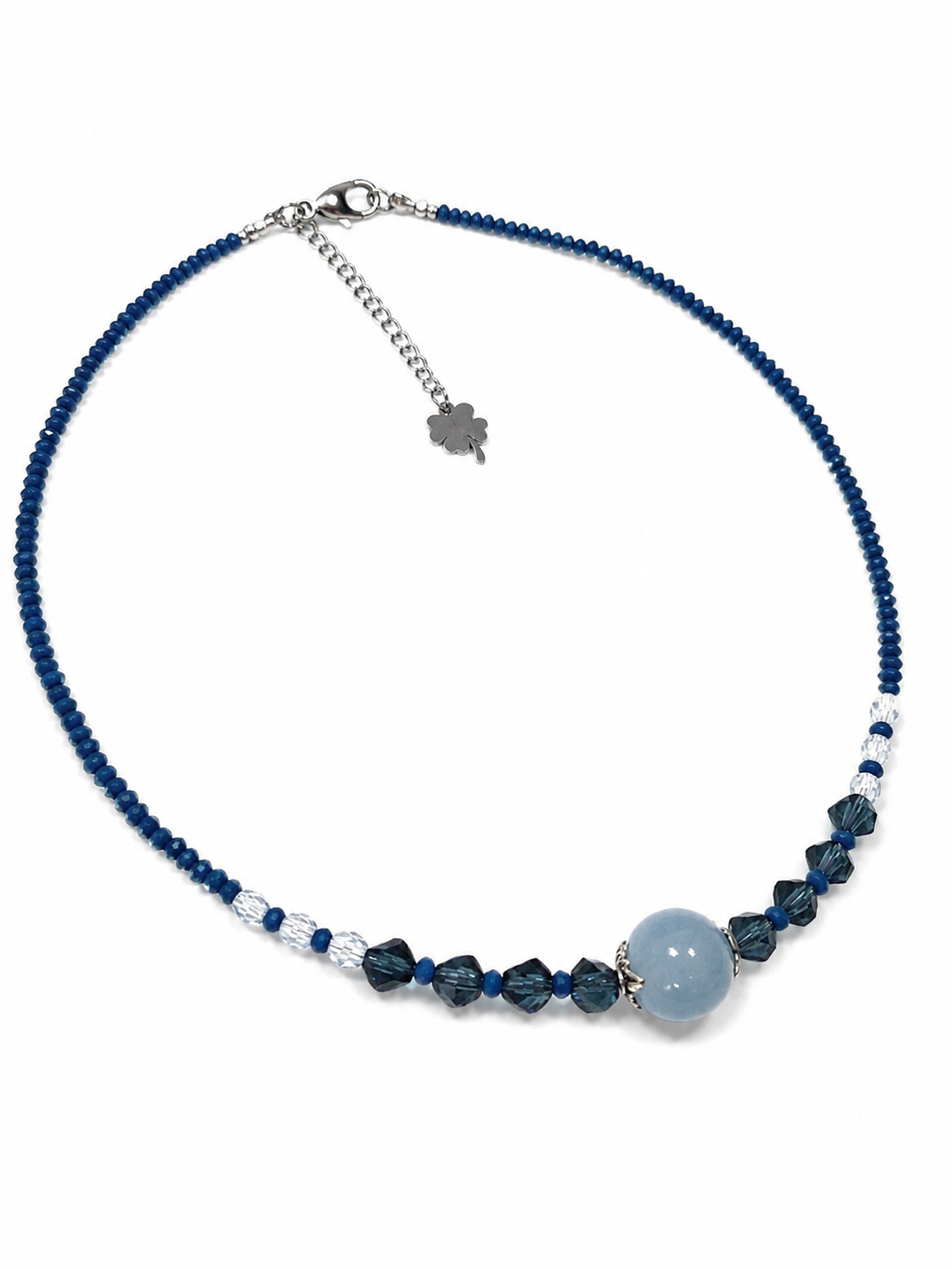 Colier handmade cu acvamarin bleu și cristale fațetate în nuanțe de albastru - bijuterii - coliere - coliere din pietre semiprețioase - Artynos.ro