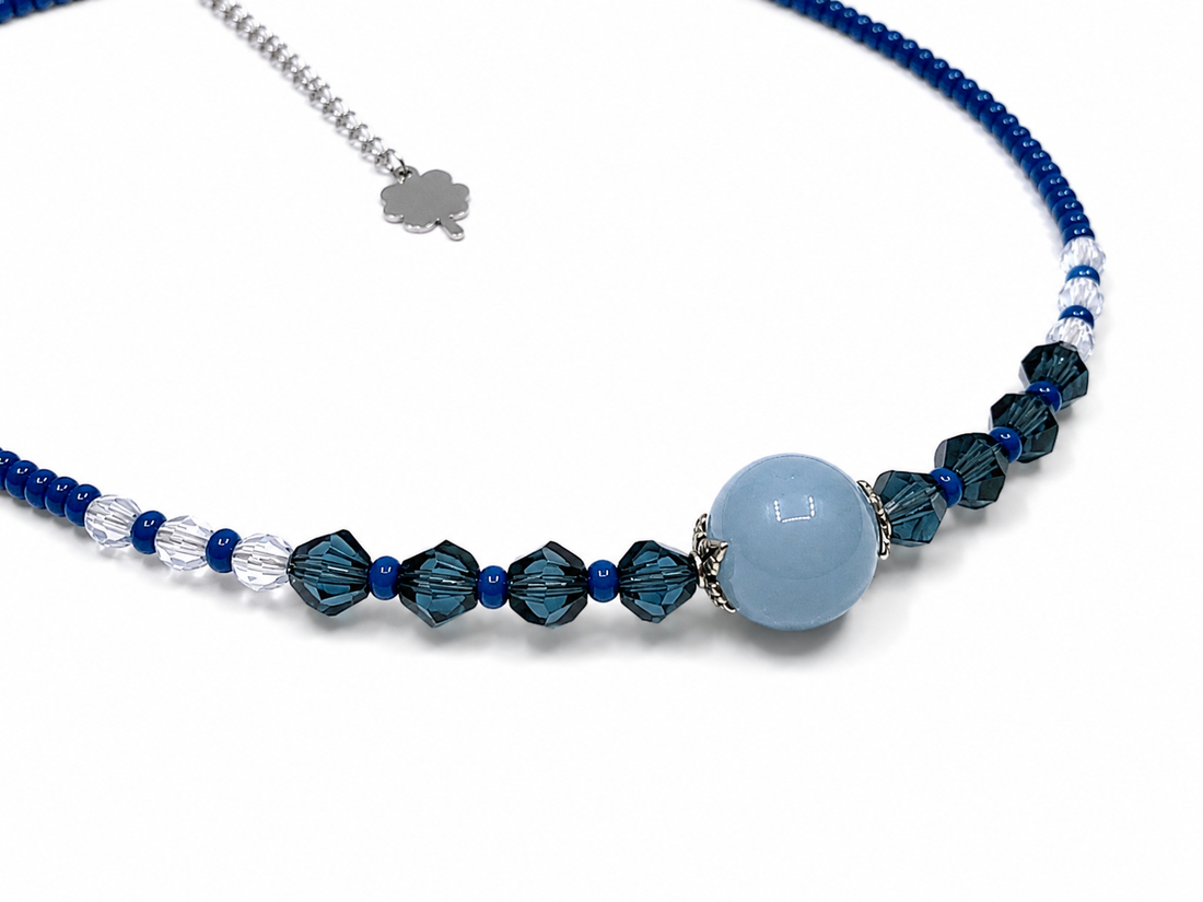 Colier handmade cu acvamarin bleu și cristale fațetate în nuanțe de albastru - bijuterii - coliere - coliere din pietre semiprețioase - Artynos.ro