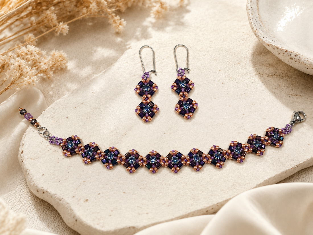 Set handmade Brățară și cercei cu cristale Swarovski - bijuterii - seturi de bijuterii - Artynos.ro