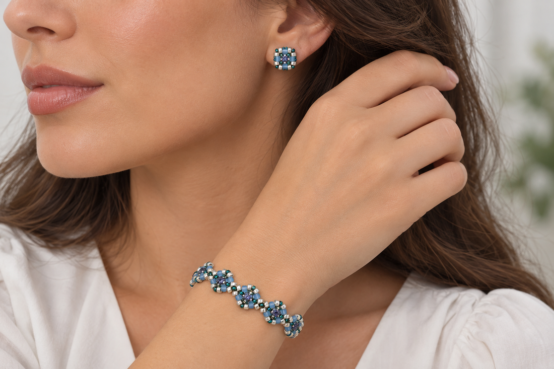 Set bijuterii handmade Blue Blossom - bijuterii - seturi de bijuterii - Artynos.ro