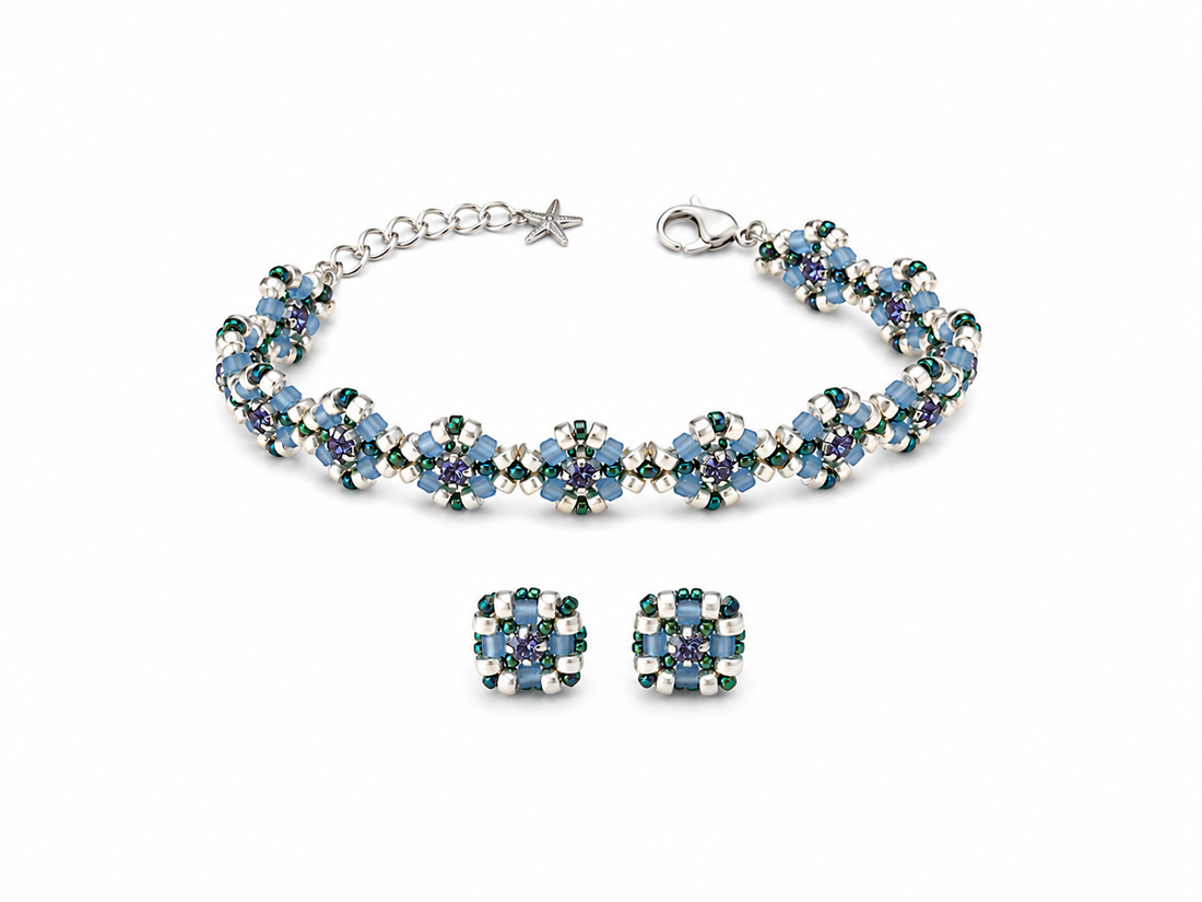 Set bijuterii handmade Blue Blossom - bijuterii - seturi de bijuterii - Artynos.ro