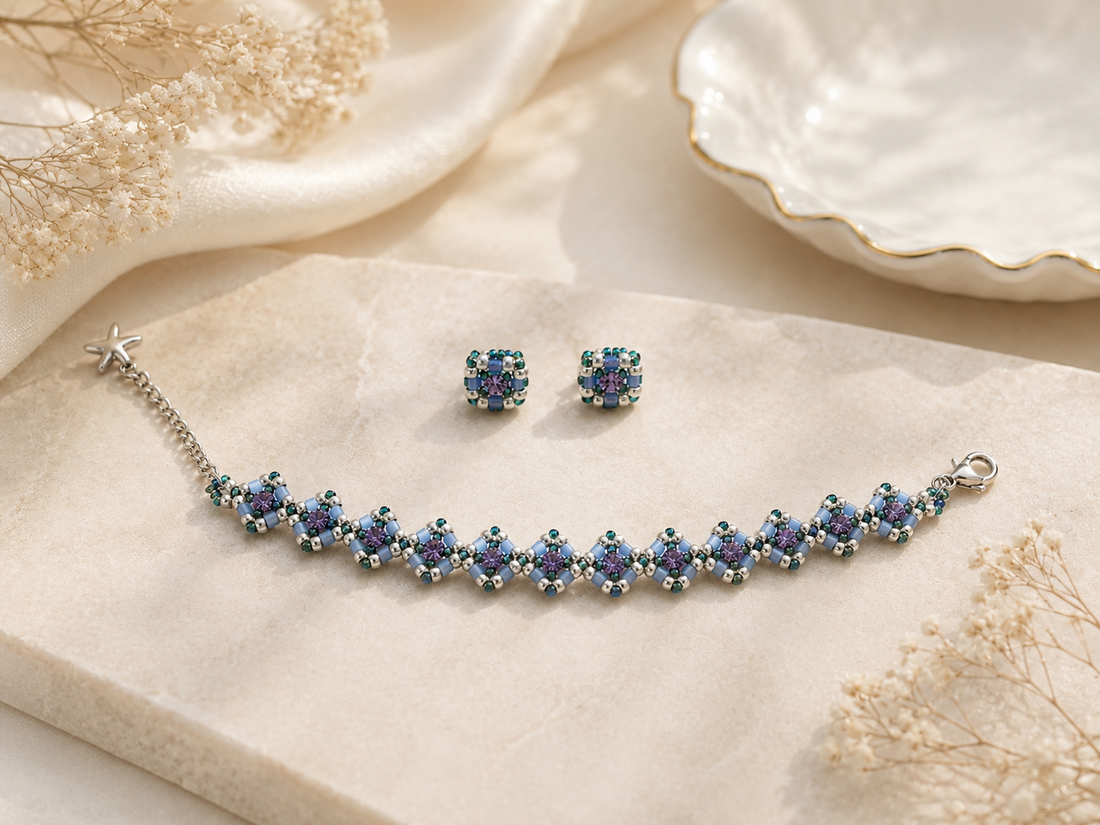 Set bijuterii handmade Blue Blossom - bijuterii - seturi de bijuterii - Artynos.ro